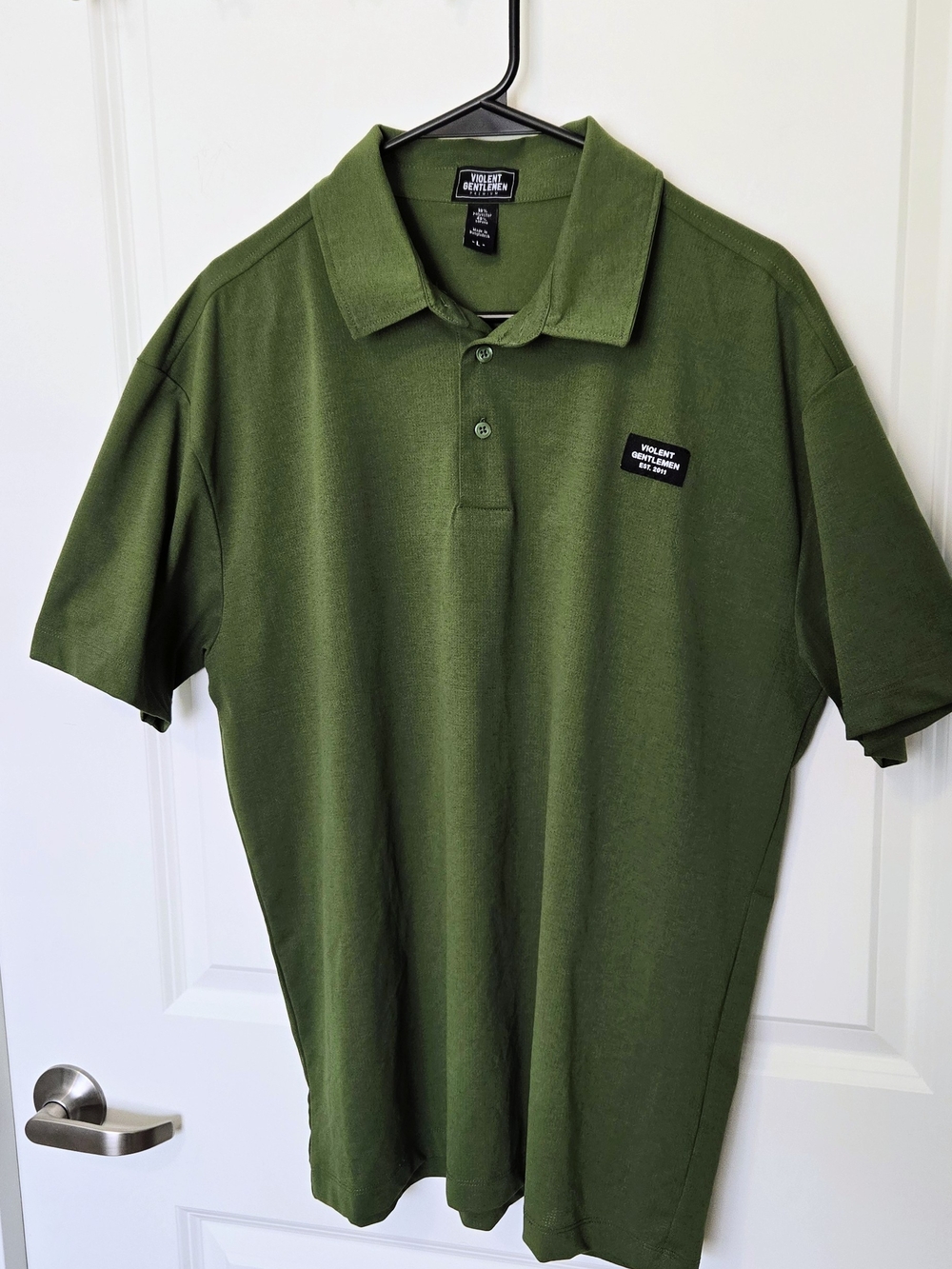 Violent Gentlemen Golf Olive Green Short-Sleeve Polo with Patch Logo Mens Large